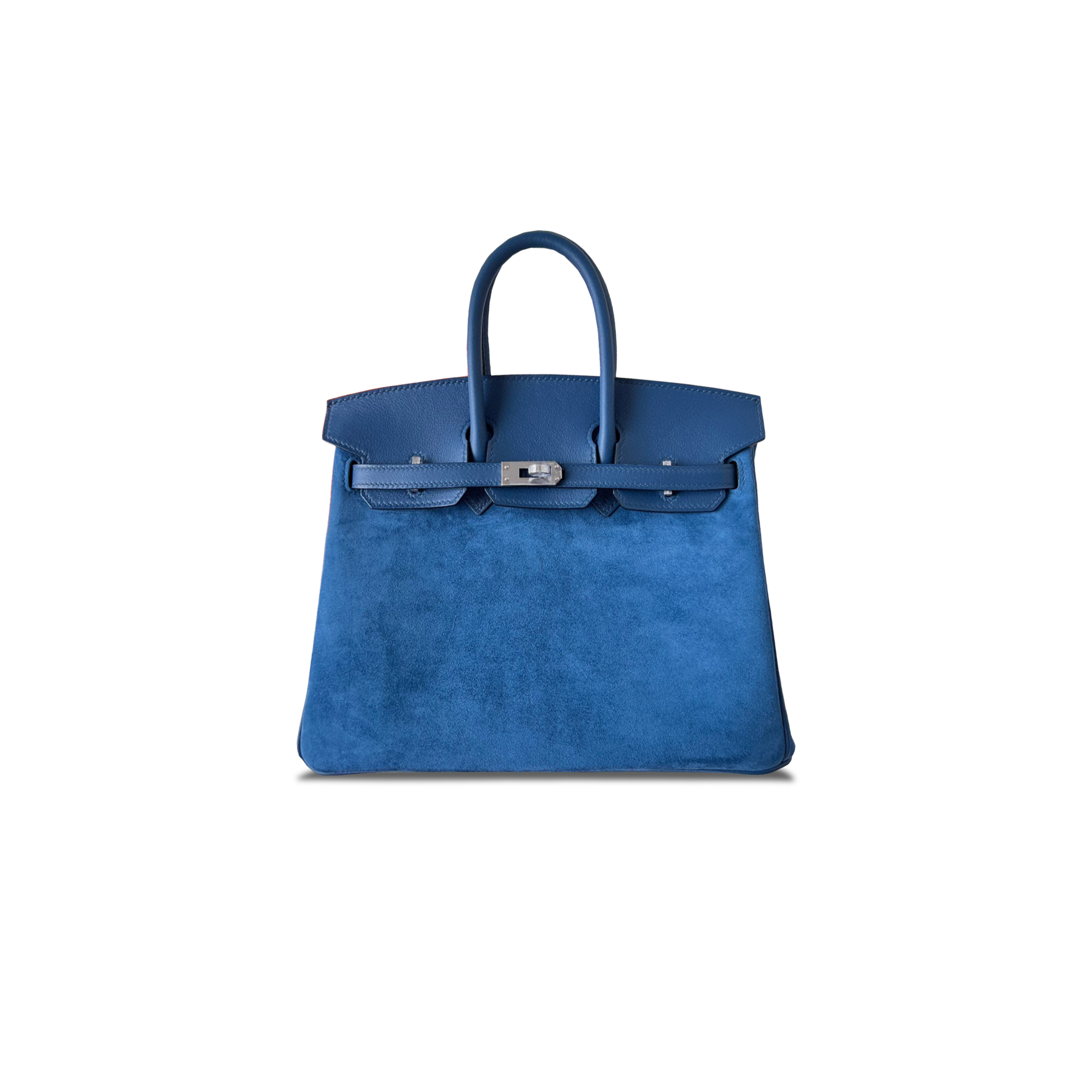 HERMÈS MASTER BIRKIN 25 CHAMOIS ELECTRIC BLUE SILVER BUCKLE H028369CC88 (25*20*13cm)